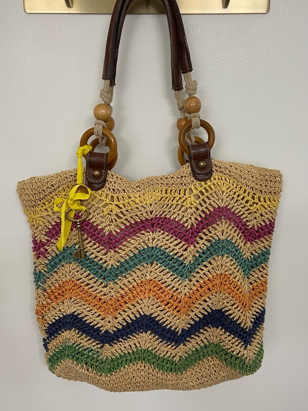 Fossil Y2K 2000s Boho Crochet Woven Shoulder Bag